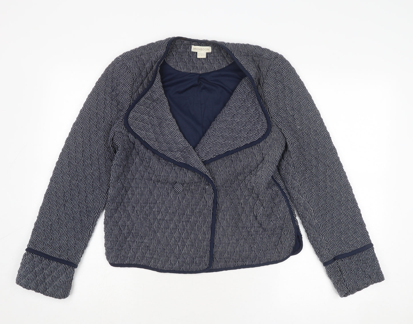Monsoon Womens Blue Geometric Jacket Size 12 Button