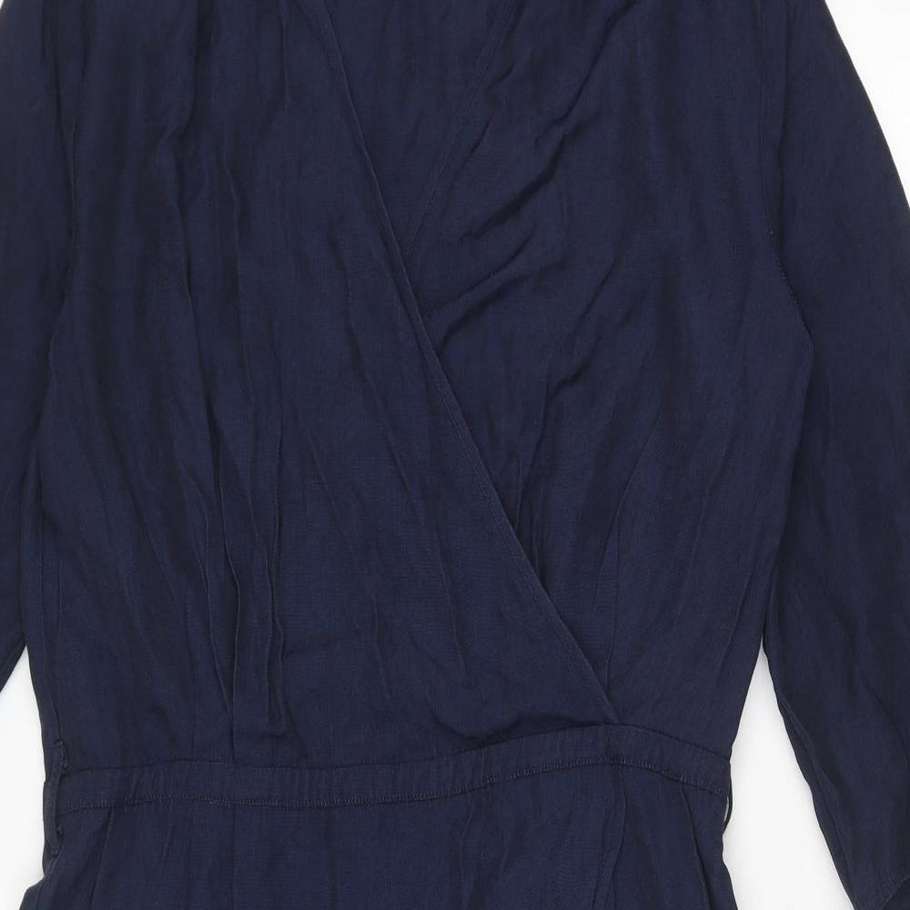 Neon Rose Womens Blue Viscose Sheath Size L V-Neck Zip - Wrap Front Detail