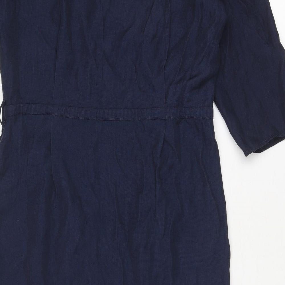 Neon Rose Womens Blue Viscose Sheath Size L V-Neck Zip - Wrap Front Detail