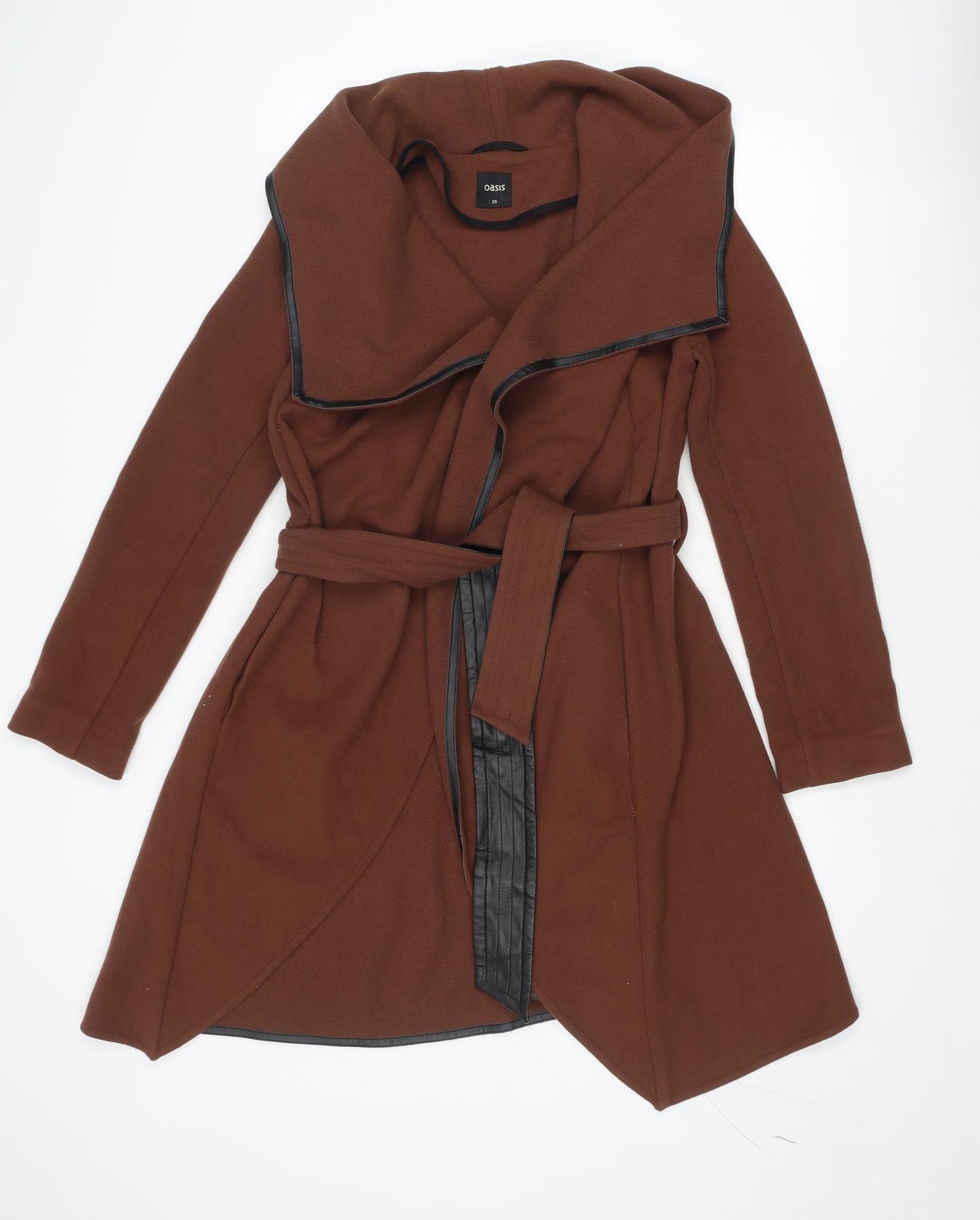 Oasis Womens Brown Overcoat Coat Size XS Tie