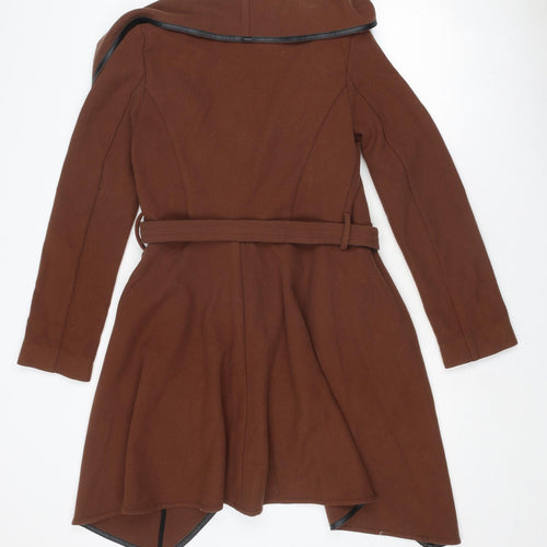 Oasis Womens Brown Overcoat Coat Size XS Tie