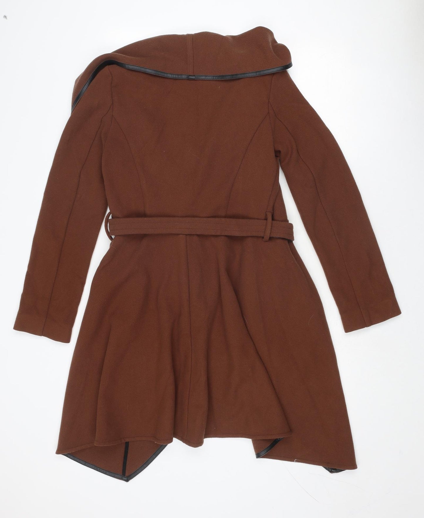 Oasis Womens Brown Overcoat Coat Size XS Tie