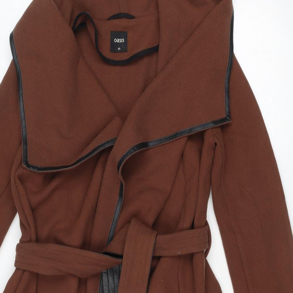 Oasis Womens Brown Overcoat Coat Size XS Tie