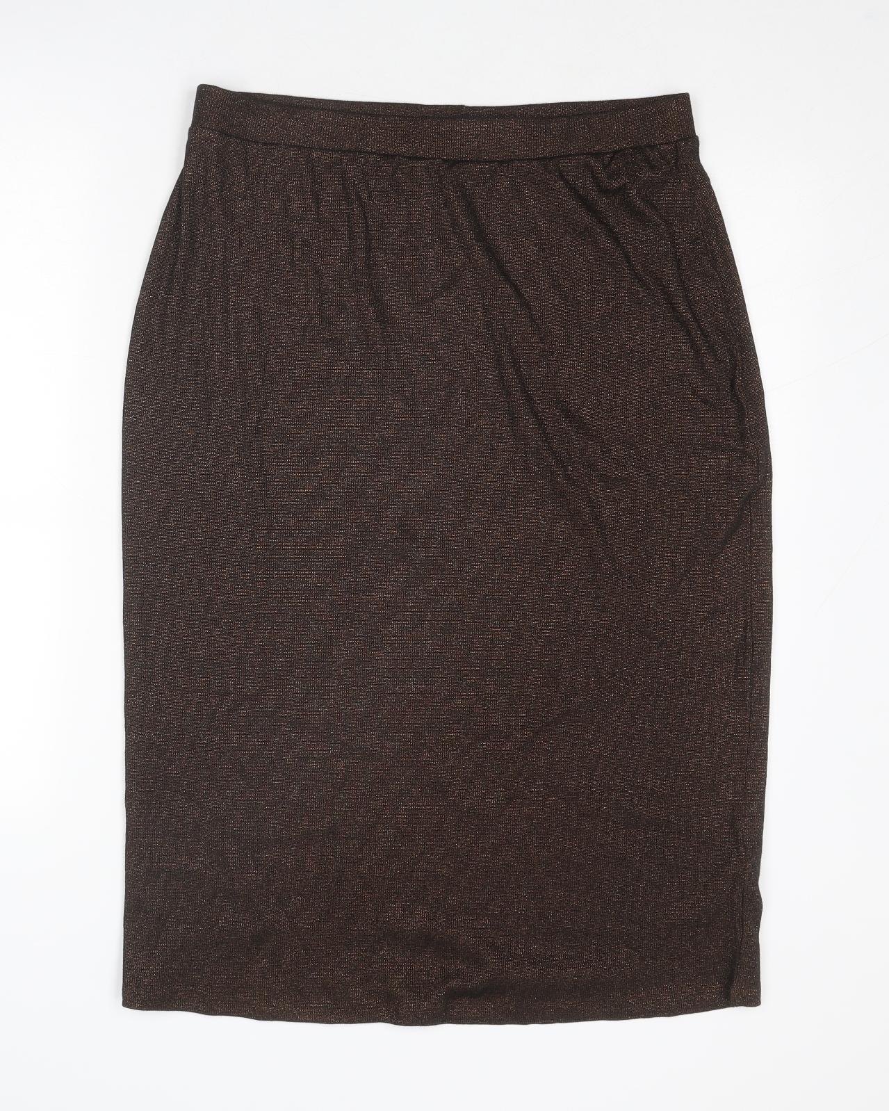 Marks and Spencer Womens Brown Cotton Straight & Pencil Skirt Size 16