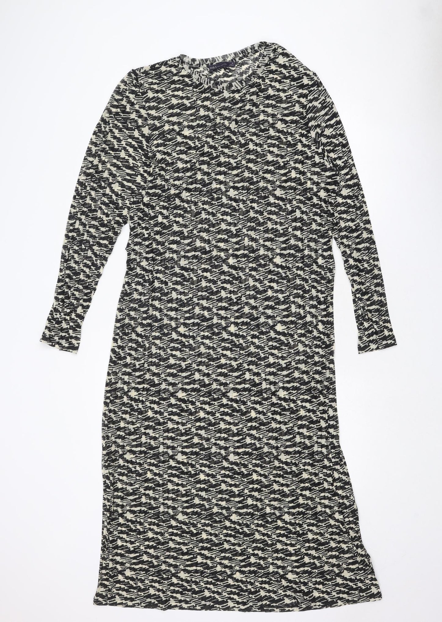 Marks and Spencer Womens Black Geometric Polyester Sheath Size 22 Round Neck Pullover