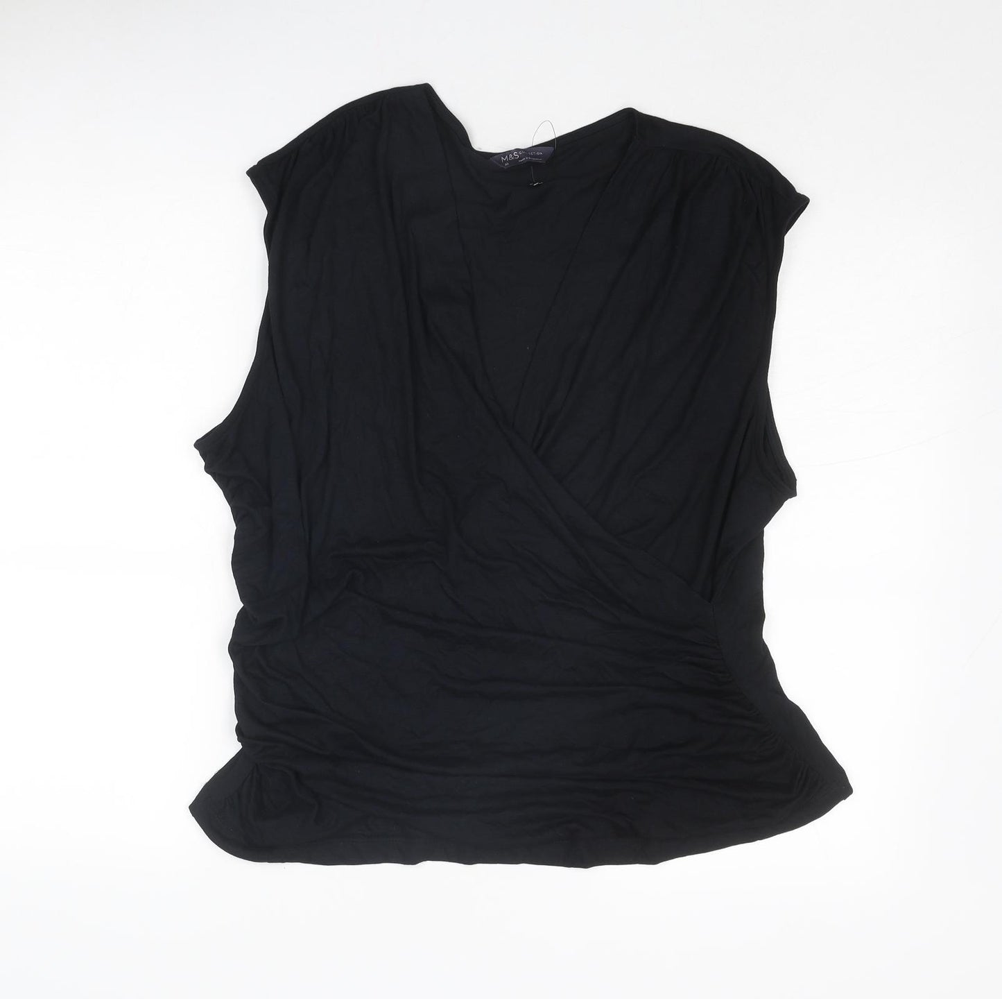 Marks and Spencer Womens Black Modal Basic T-Shirt Size 22 V-Neck