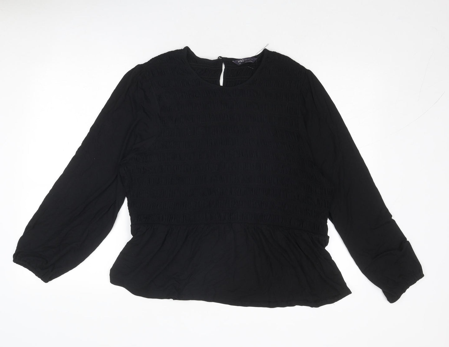 Marks and Spencer Womens Black Viscose Basic Blouse Size 20 Round Neck