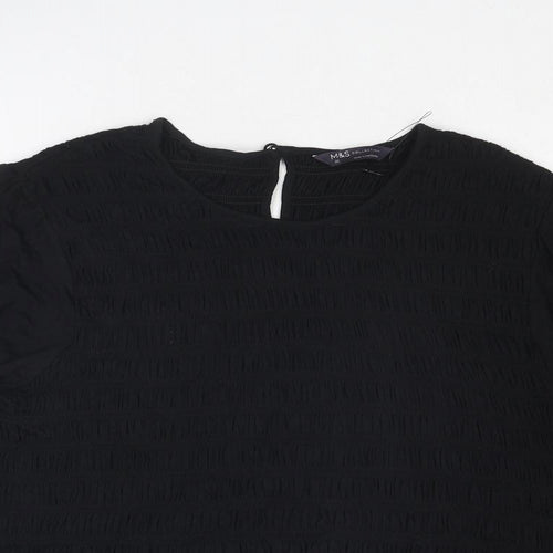 Marks and Spencer Womens Black Viscose Basic Blouse Size 20 Round Neck