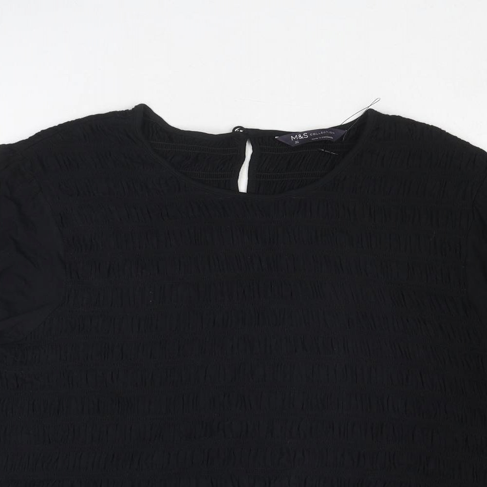 Marks and Spencer Womens Black Viscose Basic Blouse Size 20 Round Neck