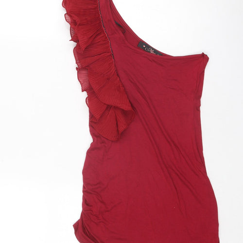 Miso Womens Red Viscose Basic T-Shirt Size 6 One Shoulder