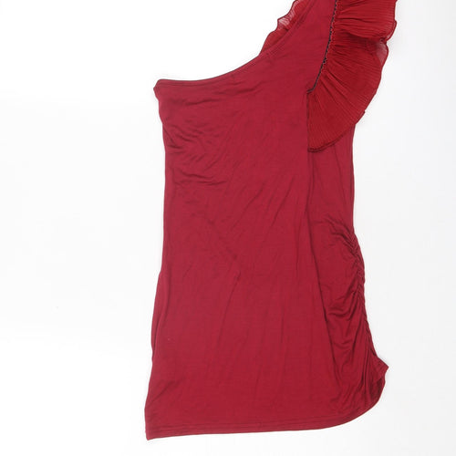 Miso Womens Red Viscose Basic T-Shirt Size 6 One Shoulder