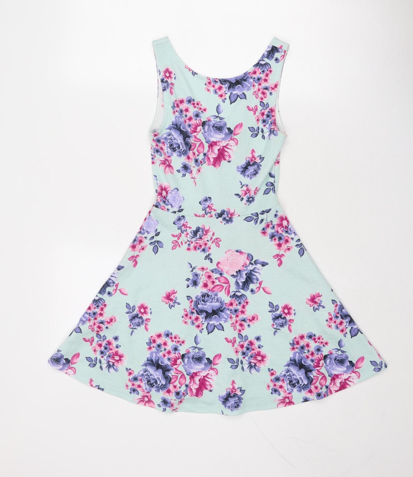 Divided by H&M Womens Blue Floral Polyester Fit & Flare Size 6 Boat Neck Pullover