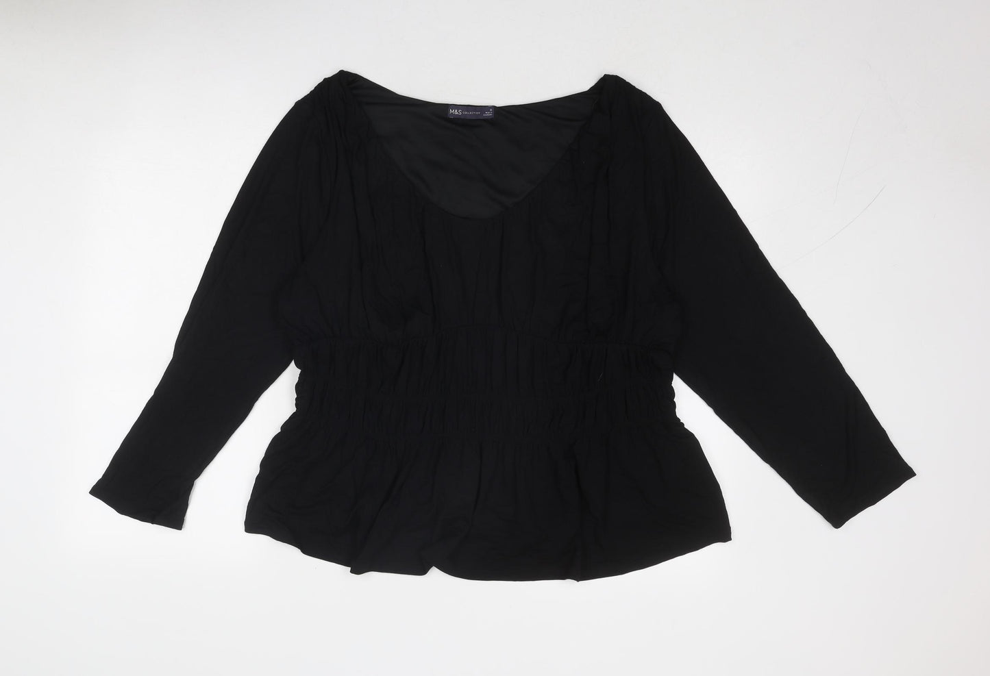 Marks and Spencer Womens Black Viscose Basic Blouse Size 22 Scoop Neck