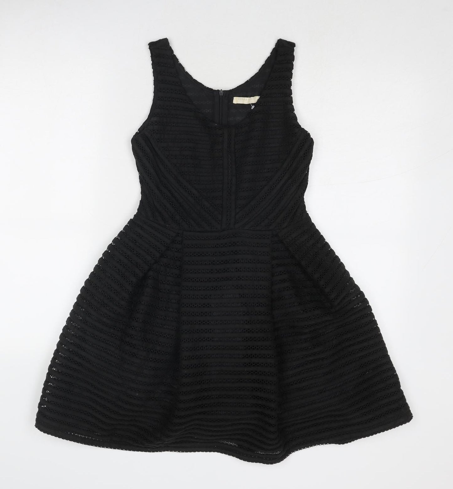Vera & Lucy Womens Black Polyester Fit & Flare Size S Scoop Neck Zip - Textured