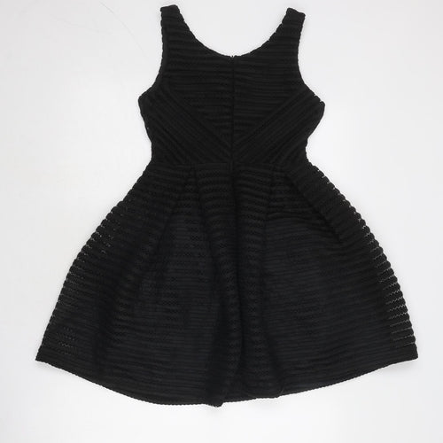 Vera & Lucy Womens Black Polyester Fit & Flare Size S Scoop Neck Zip - Textured
