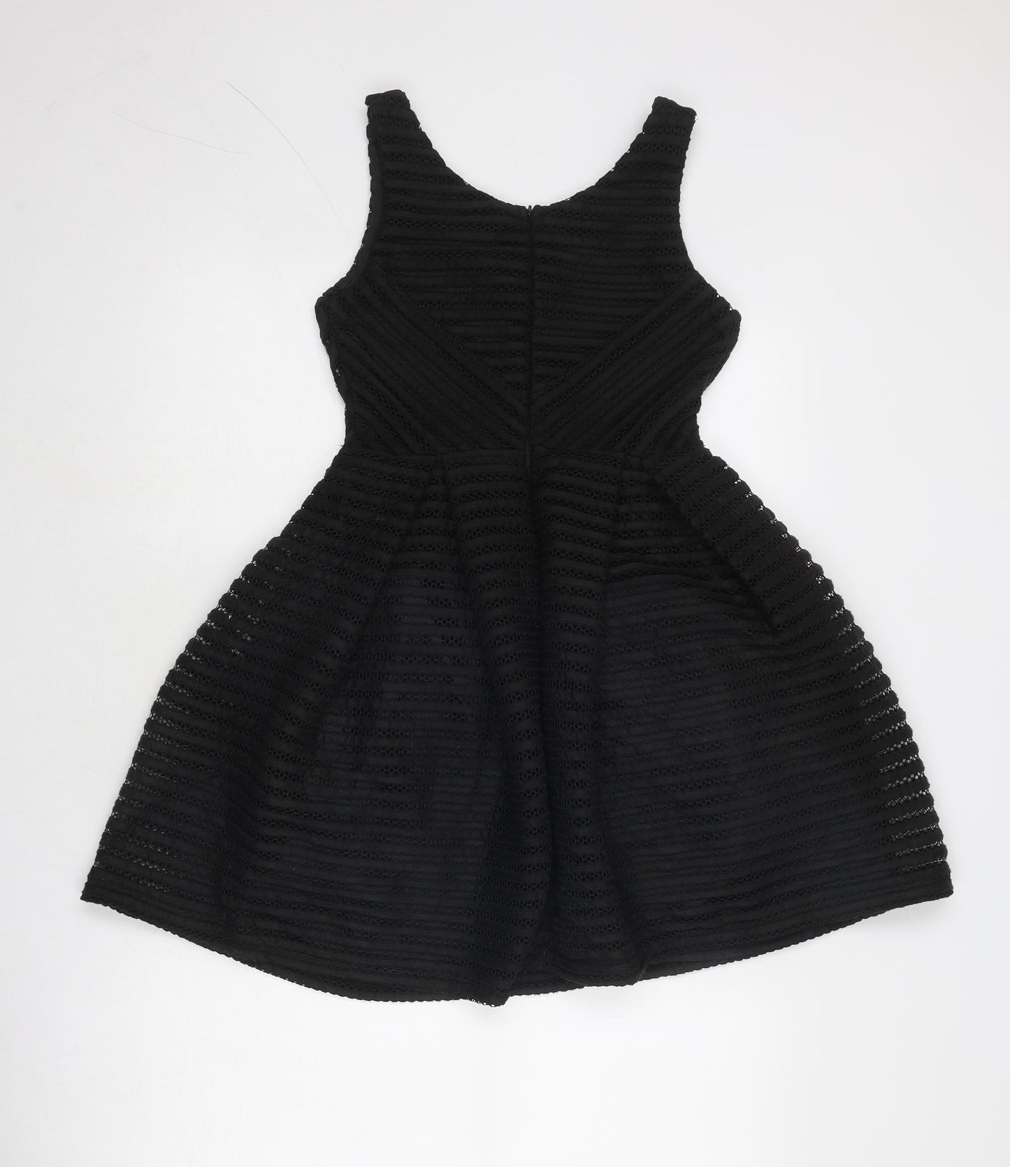 Vera & Lucy Womens Black Polyester Fit & Flare Size S Scoop Neck Zip - Textured