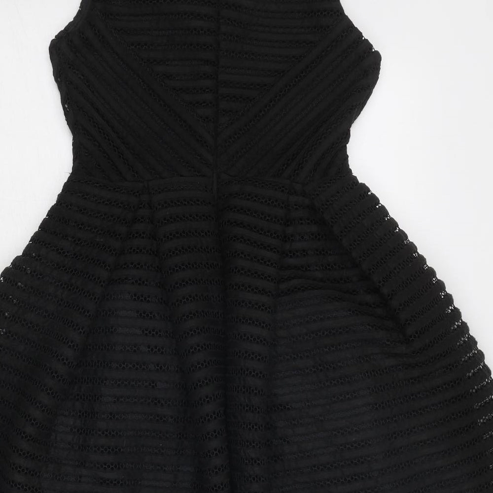 Vera & Lucy Womens Black Polyester Fit & Flare Size S Scoop Neck Zip - Textured