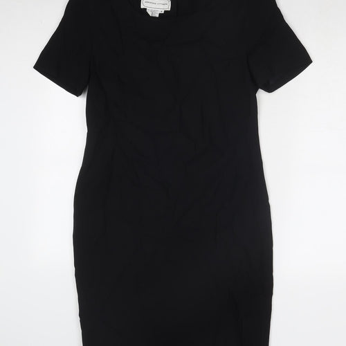 Adrienne Vittadini Womens Black Acetate Sheath Size M Boat Neck Button