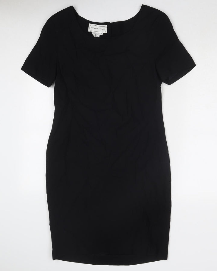 Adrienne Vittadini Womens Black Acetate Sheath Size M Boat Neck Button