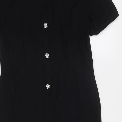Adrienne Vittadini Womens Black Acetate Sheath Size M Boat Neck Button