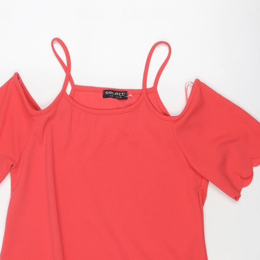 Select Womens Pink Polyester A-Line Size 14 Round Neck Pullover - Scalloped