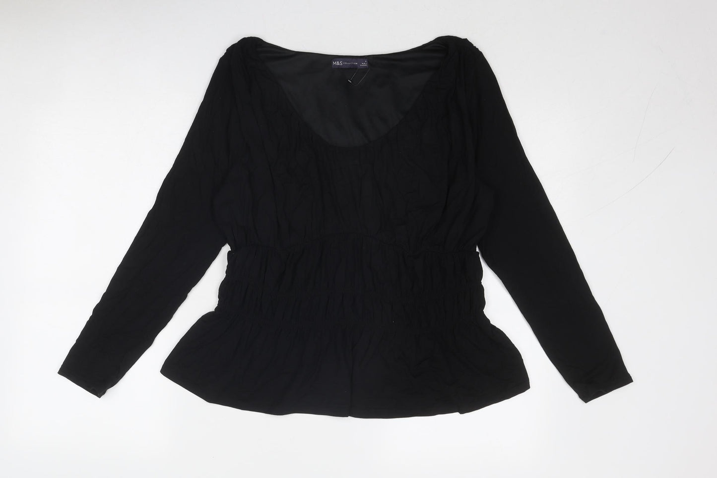 Marks and Spencer Womens Black Viscose Basic T-Shirt Size 14 V-Neck
