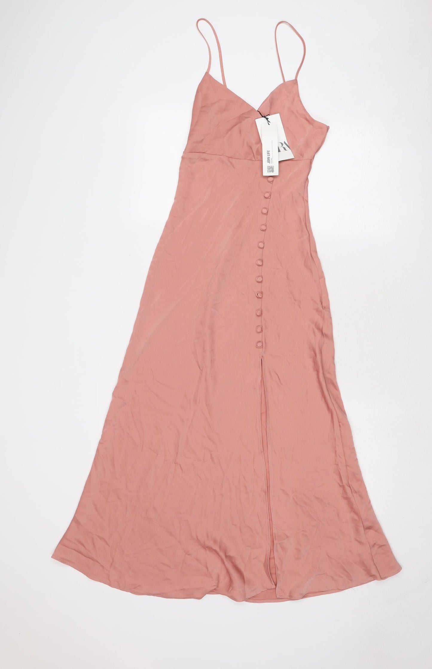 Zara Womens Pink Polyester Slip Dress Size XS V-Neck Pullover