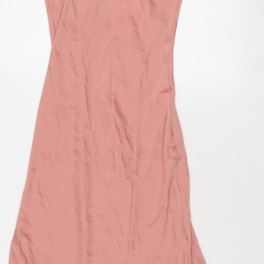 Zara Womens Pink Polyester Slip Dress Size XS V-Neck Pullover