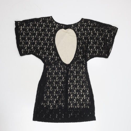 Topshop Womens Black Geometric Polyester Shift Size 10 Round Neck Button