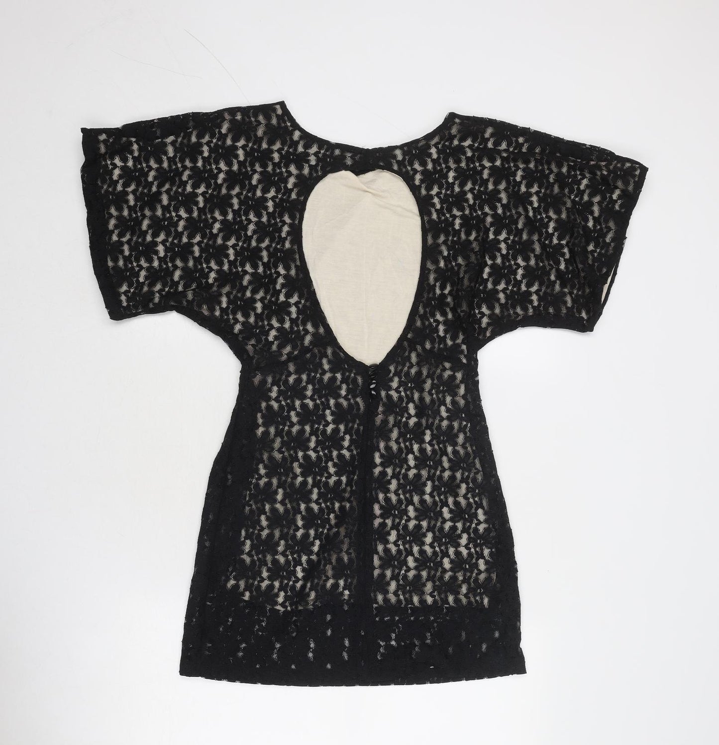 Topshop Womens Black Geometric Polyester Shift Size 10 Round Neck Button