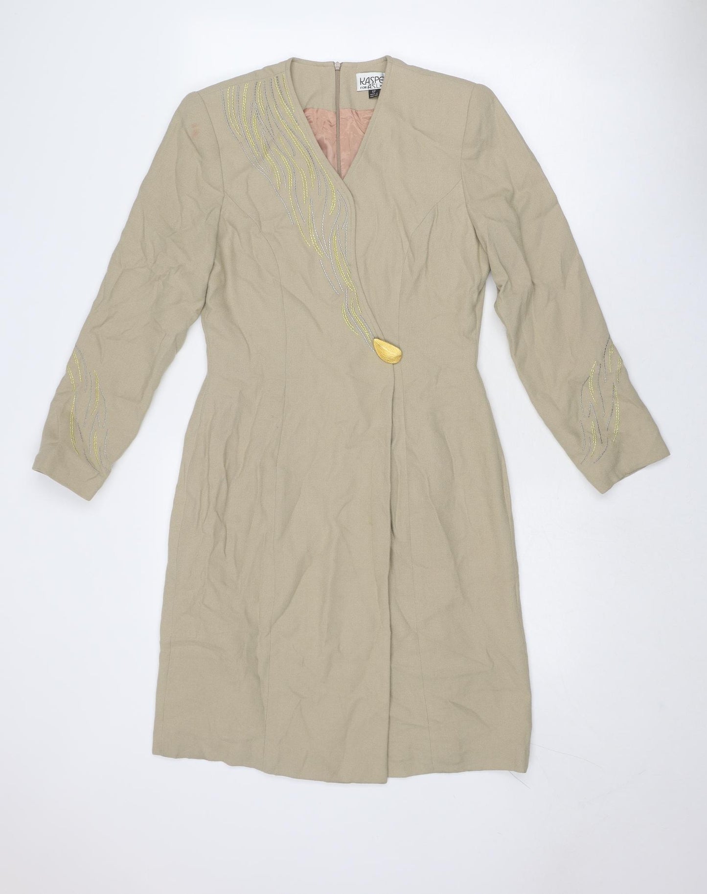 Kasper Womens Beige Polyester Jacket Dress Size 6 V-Neck Zip