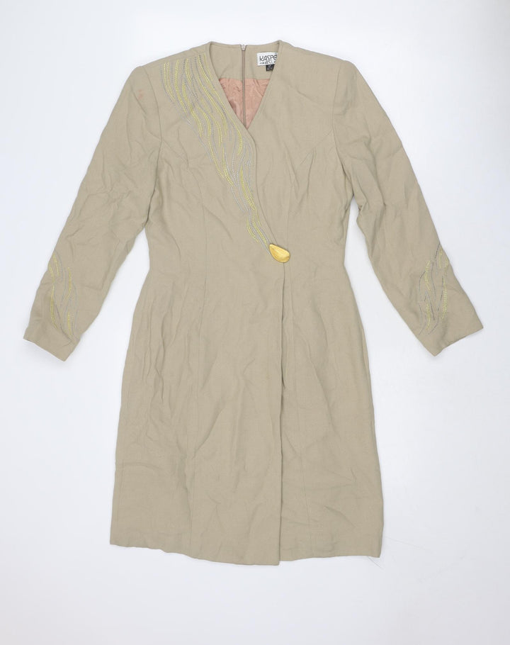 Kasper Womens Beige Polyester Jacket Dress Size 6 V-Neck Zip