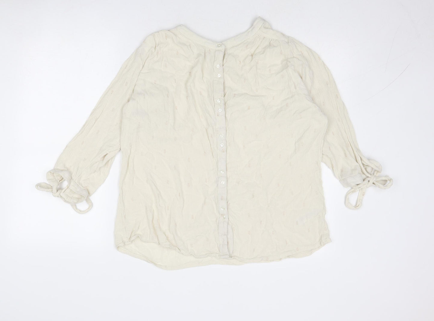 Monsoon Womens Beige Geometric Viscose Basic Button-Up Size L Round Neck