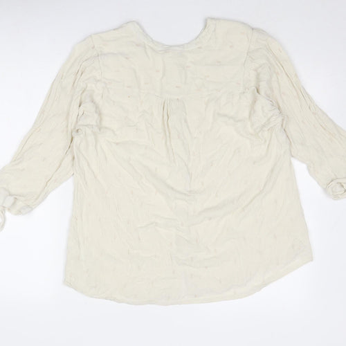 Monsoon Womens Beige Geometric Viscose Basic Button-Up Size L Round Neck