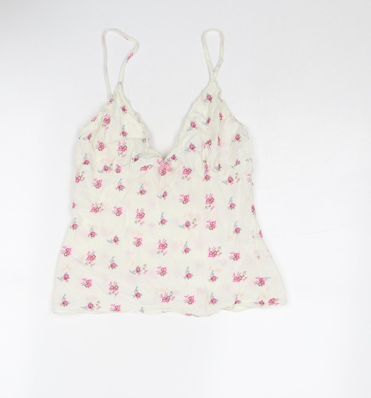 Accessorize Womens White Floral Cotton Basic Tank Size 10 V-Neck