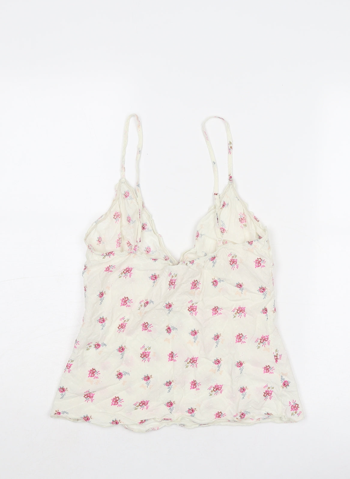 Accessorize Womens White Floral Cotton Basic Tank Size 10 V-Neck