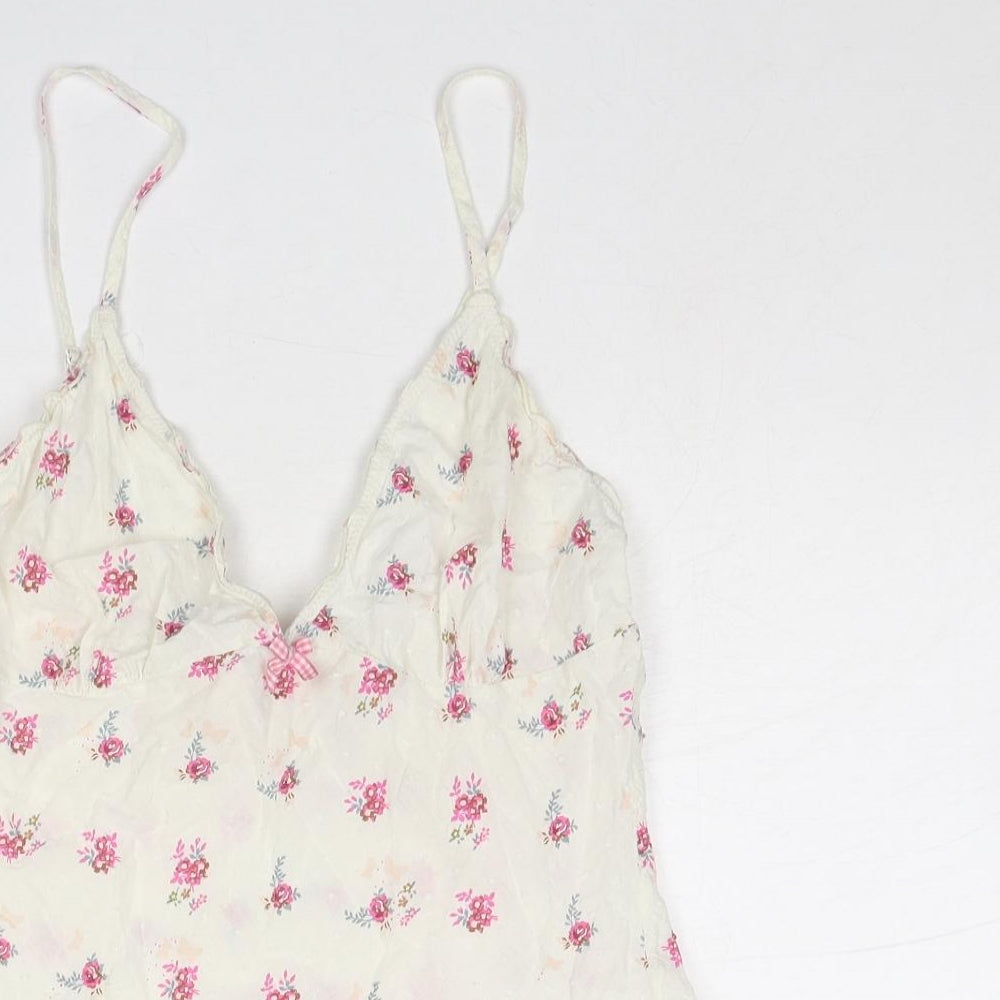 Accessorize Womens White Floral Cotton Basic Tank Size 10 V-Neck