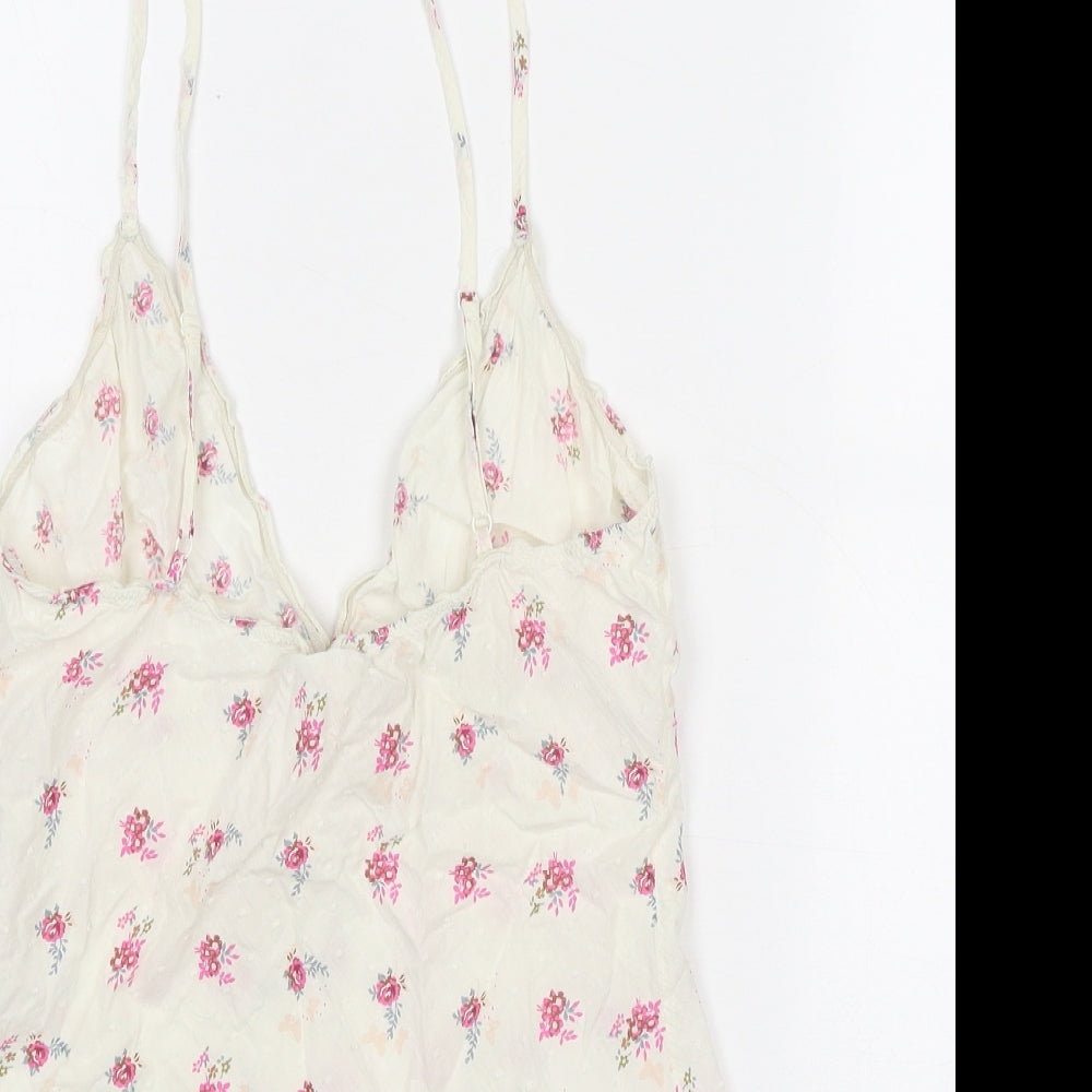 Accessorize Womens White Floral Cotton Basic Tank Size 10 V-Neck