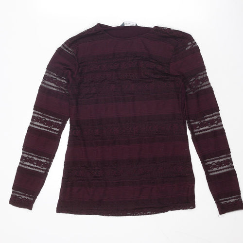 Dorothy Perkins Womens Purple Geometric Polyester Basic Blouse Size 10 Round Neck - Lace Detail