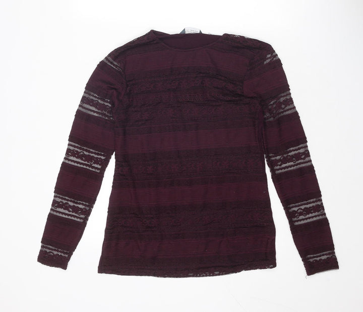 Dorothy Perkins Womens Purple Geometric Polyester Basic Blouse Size 10 Round Neck - Lace Detail
