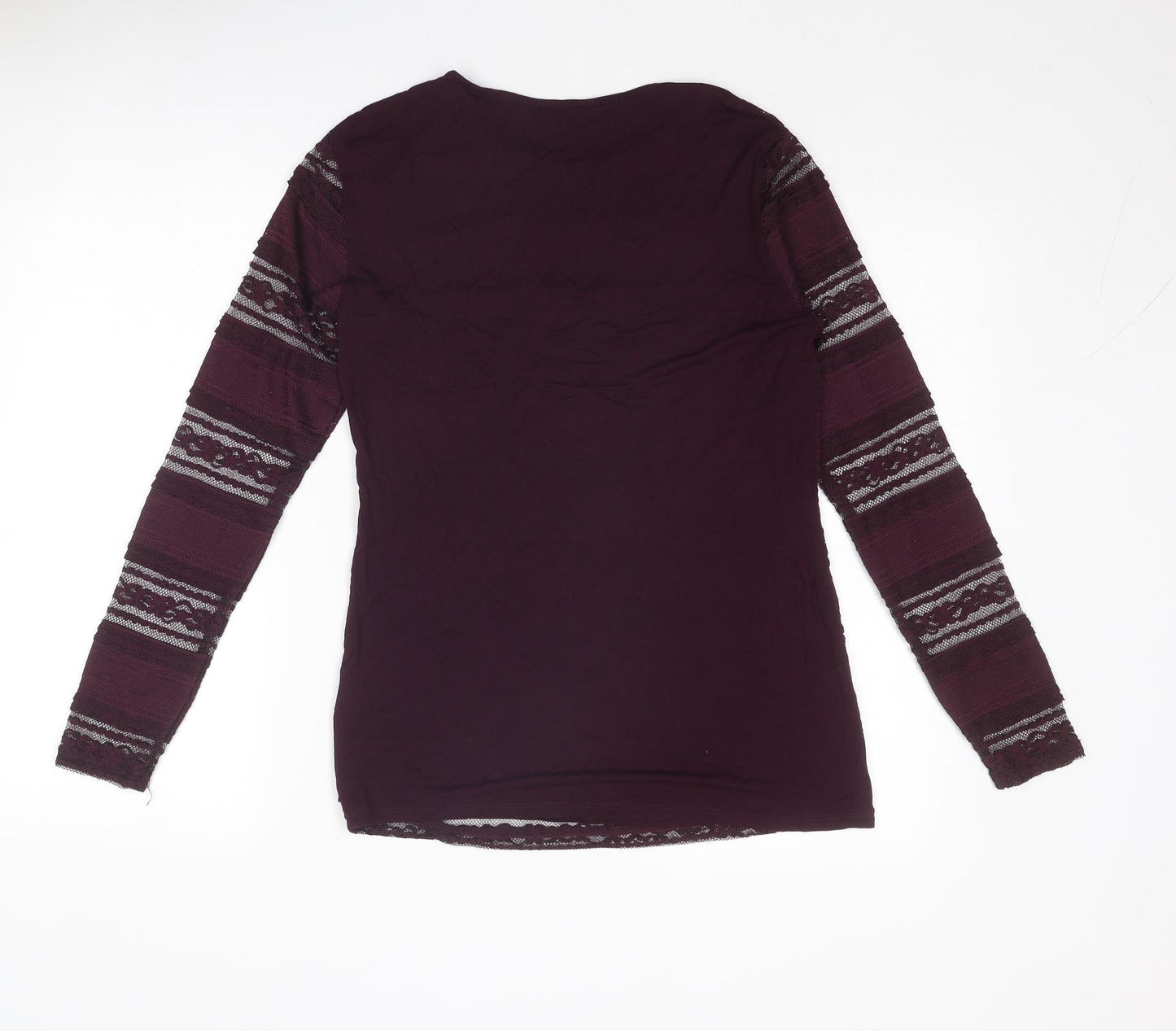 Dorothy Perkins Womens Purple Geometric Polyester Basic Blouse Size 10 Round Neck - Lace Detail