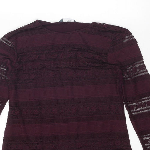 Dorothy Perkins Womens Purple Geometric Polyester Basic Blouse Size 10 Round Neck - Lace Detail