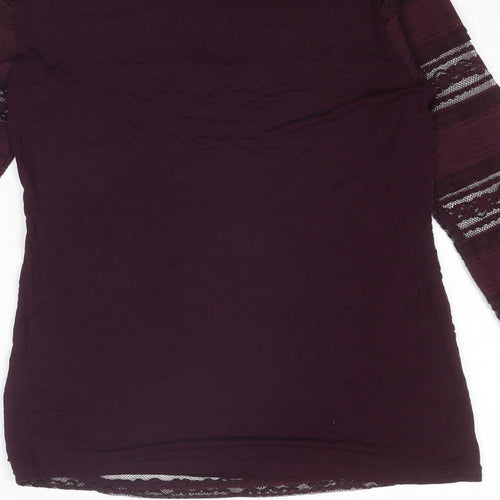 Dorothy Perkins Womens Purple Geometric Polyester Basic Blouse Size 10 Round Neck - Lace Detail
