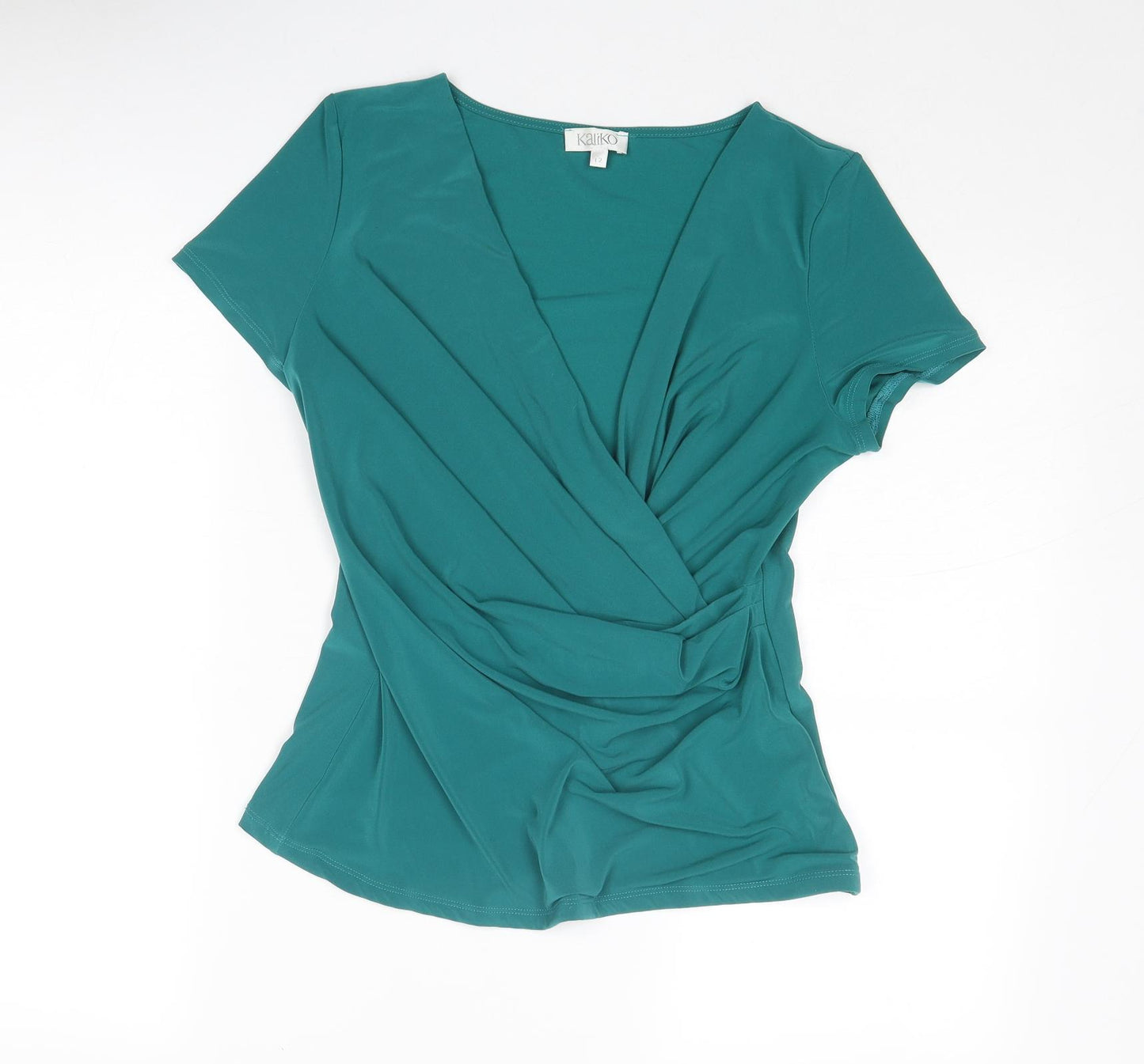 Kaliko Womens Green Polyester Basic Blouse Size 12 V-Neck - Twist Detail