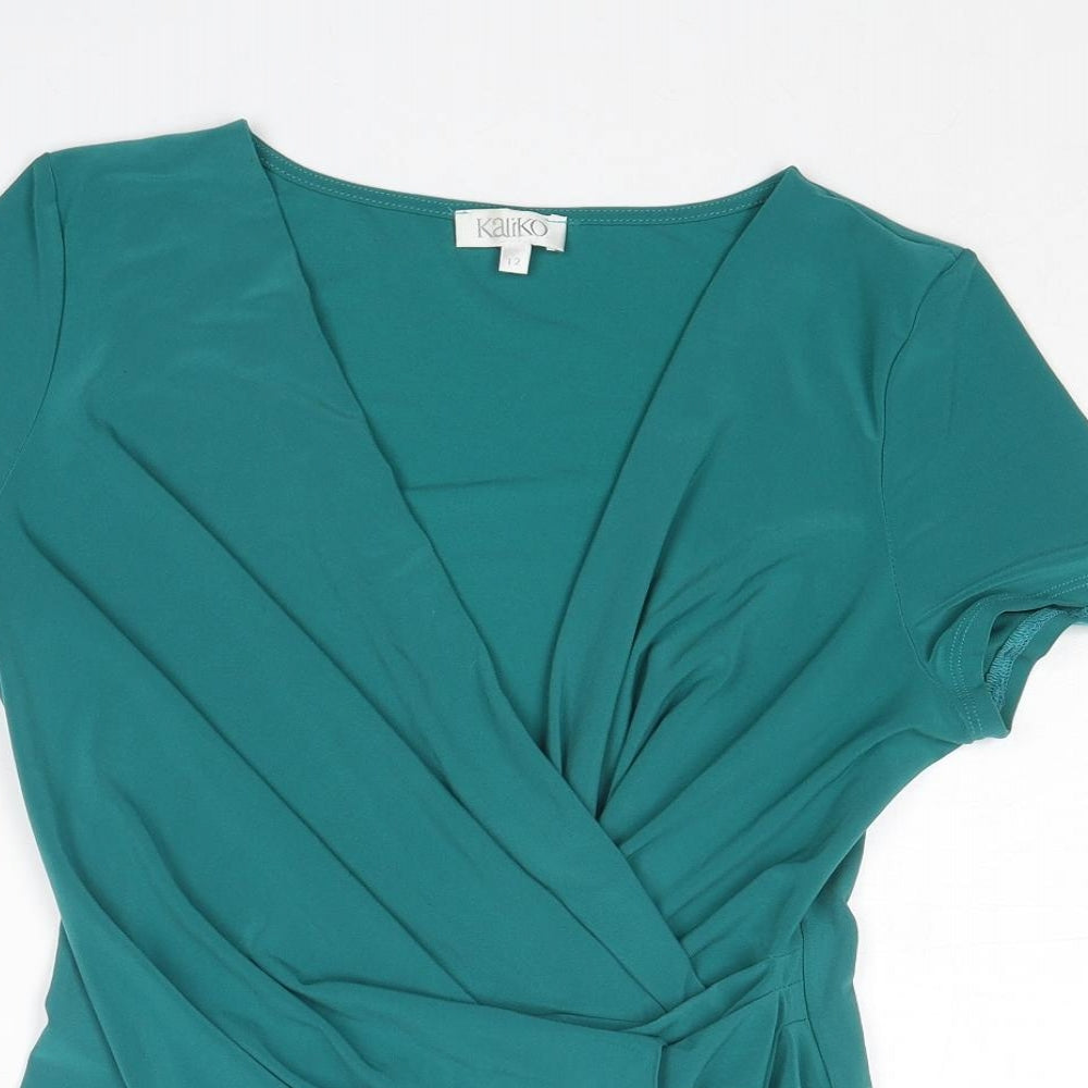 Kaliko Womens Green Polyester Basic Blouse Size 12 V-Neck - Twist Detail