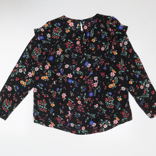 Simply Be Womens Black Floral Polyester Basic Blouse Size 14 Round Neck