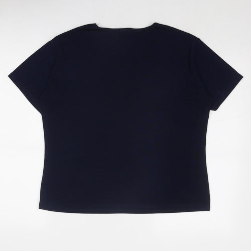 TEXT Womens Blue Polyester Basic T-Shirt Size L Round Neck