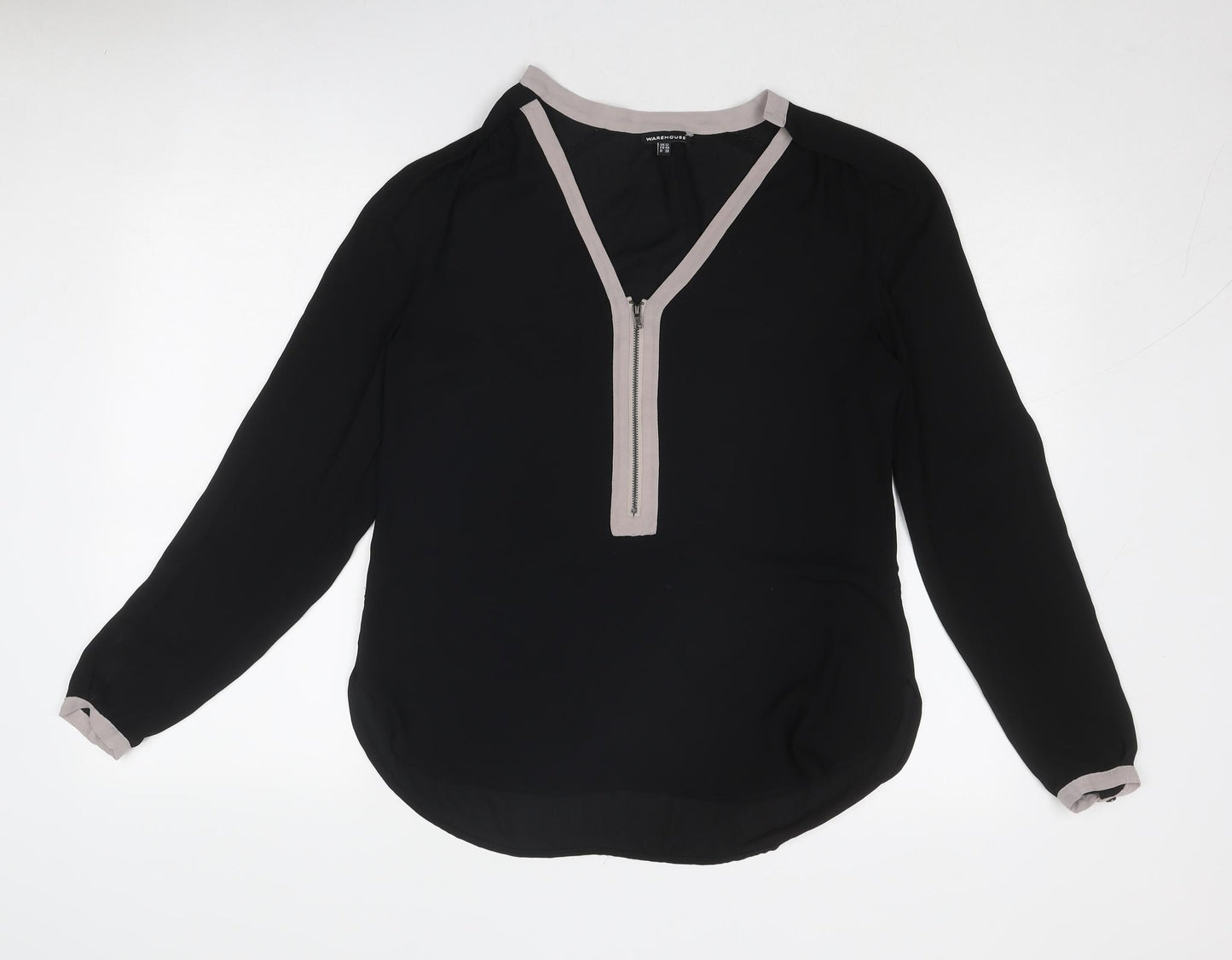 Warehouse Womens Black Polyester Basic Blouse Size 12 V-Neck