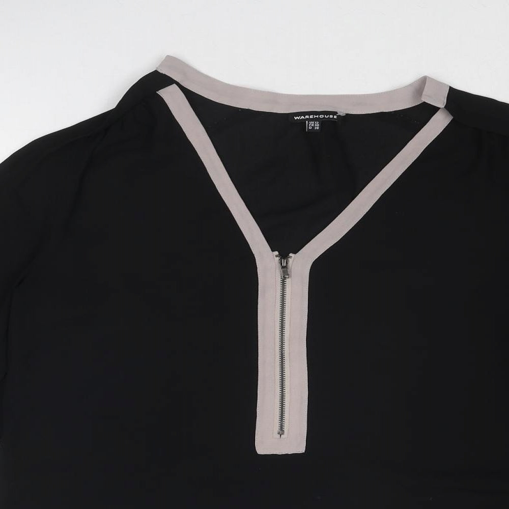 Warehouse Womens Black Polyester Basic Blouse Size 12 V-Neck