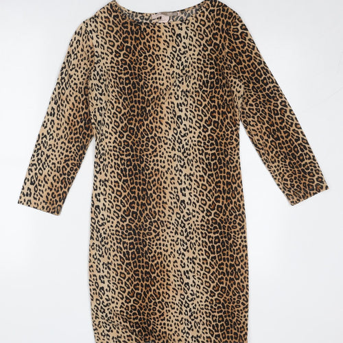 FOREVER 21 Womens Brown Animal Print Viscose A-Line Size S Round Neck Pullover - Leopard Pattern